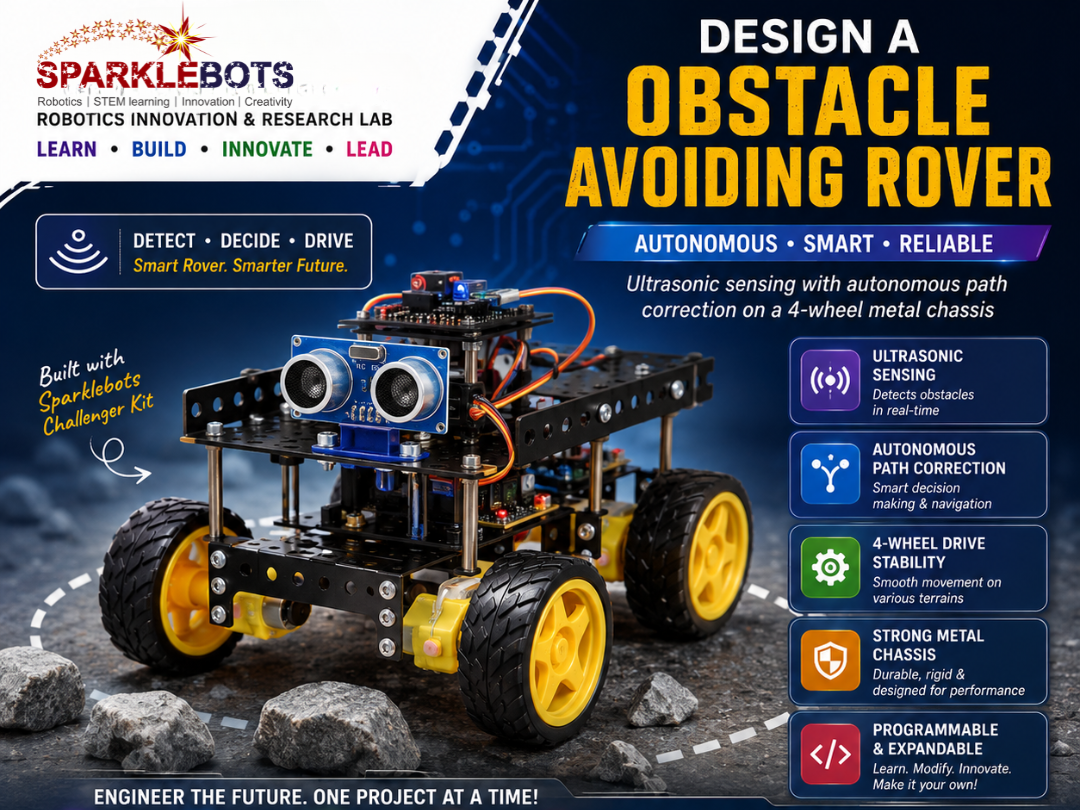 Obstacle Avoiding Rover built from a SparkleBots robotics kit